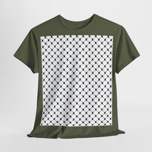 Keffiyeh Pattern Heavy Cotton Tee - Modern Mesh Design Streetwear T-Shirt